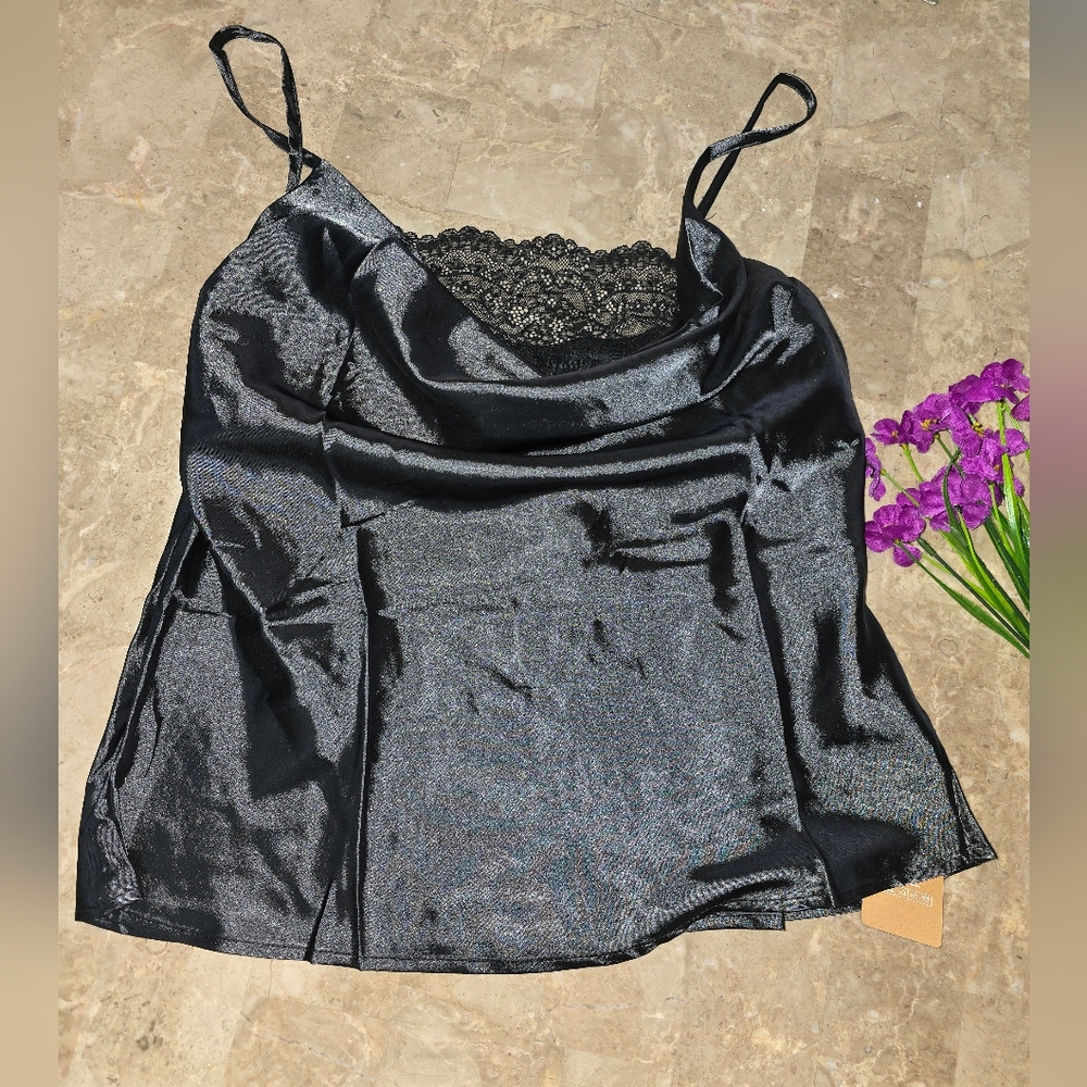 SHEIN Black Satin Lace Cami Top